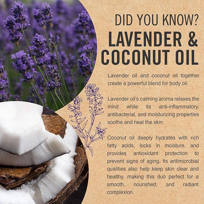 Massage Body Oil Relaxing Blend – Lavender Coconut Oil Blend for Stress Relief, Muscle Tension 8oz