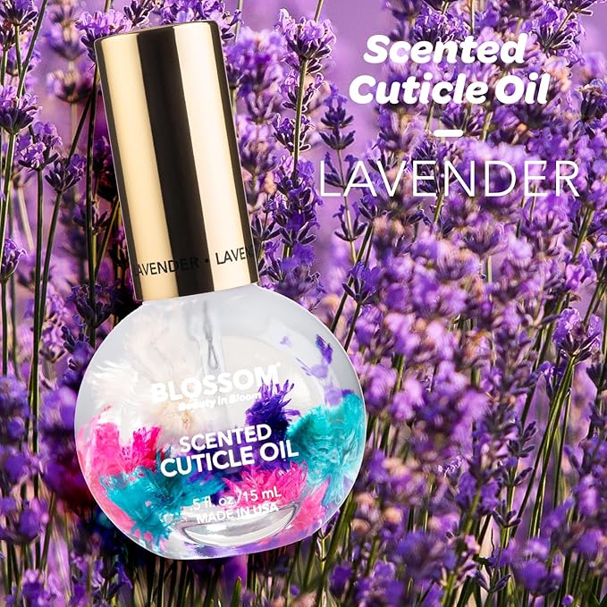 Blossom Cuticle Oil for Nails, Hydrating, Moisturizing, Scented Nail Oil Cuticle Care, Infused with Real Flowers, Made in USA, 0.5 fl. oz, Lavender