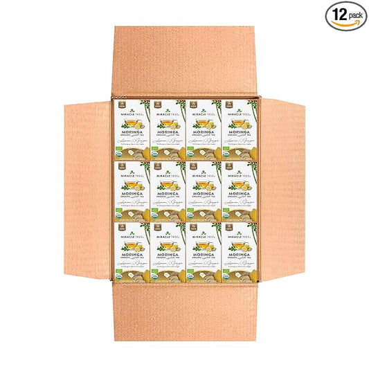 Miracle Tree - 12 Count of Organic Moringa Superfood Tea, 25 Individually Sealed Tea Bags, Ginger & Lemon (Keto, Detox, Energy/Immunity Booster, Vegan, Gluten-Free, Organic, Non-GMO, Caffeine-Free)