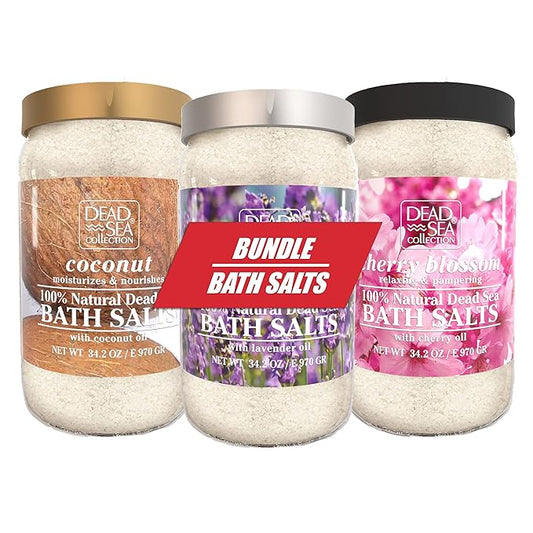 Dead Sea Collection Bath Salts Enriched with 3 pc- Coconut - Cherry Blossom -Lavender- Natural Salt for Bath - Large 34.2 OZ. - Nourishing Essential Body Care for Soothing and Relaxing Your Skin and