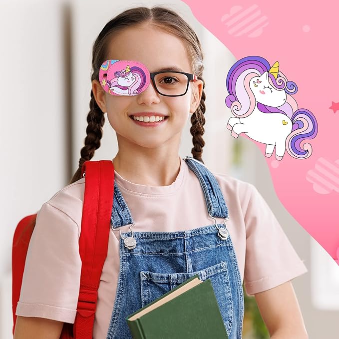 Newcotte 12 Pcs Eye Patch for Kids Toddler Reusable Adjustable Girls Boys Eyepatch for Glasses Left or Right Eye Patch, Assorted Patterns(Cute)