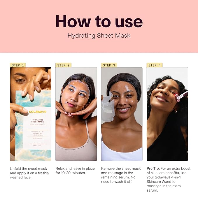 Solawave Hydrating Sheet Mask, Anti Aging Face Mask with Niacinamide, Hydrating Face Mask with Hyaluronic Acid, Moisturizing Face Masks (10 Pack)