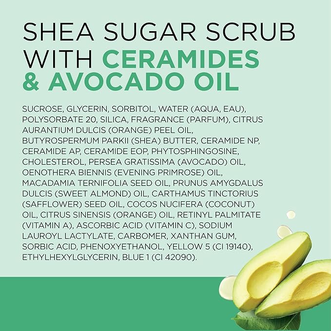 Dr Teal's Shea Sugar Scrub, with Ceramides & Avocado Essential Oil, 19 oz (Pack of 3)