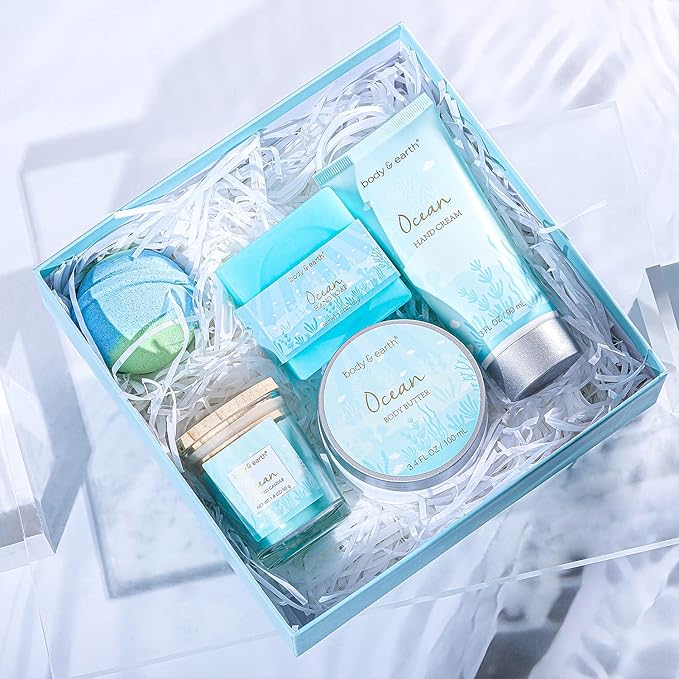 7 Pcs Spa Gift Basket & 5 Pcs Spa Gifts for Women with Ocean Scent, Bath Spa Gift Set for Women