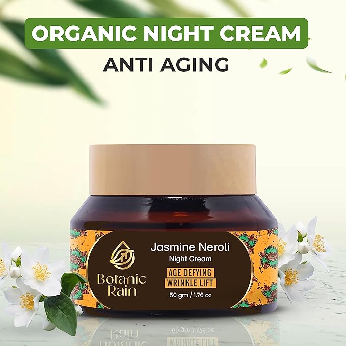 Organic Night Moisturizer For Women Anti Aging With Jasmine Neroli, Natural Crepey Skin Cream For Aging Skin, Ayurveda Products Suitable For All Skin Type - 1.76 fl oz