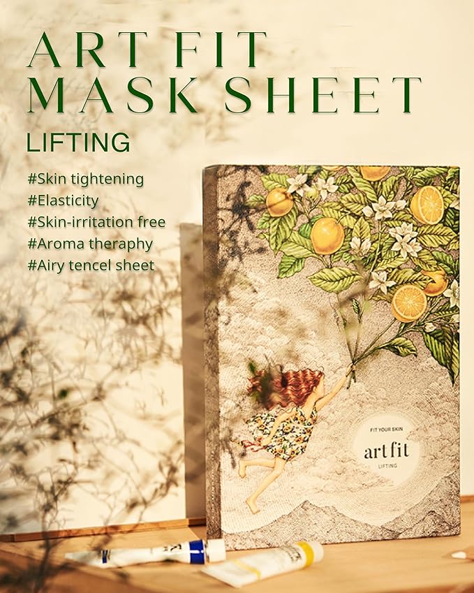 Art Fit Moisture Lifting Mask Sheet - Korean Panthenol & Cica Elasiticity Facial Mask for Dry Skin - Bouncy & Glow Skin - Aroma Theraphy Skincare - 5 sheets