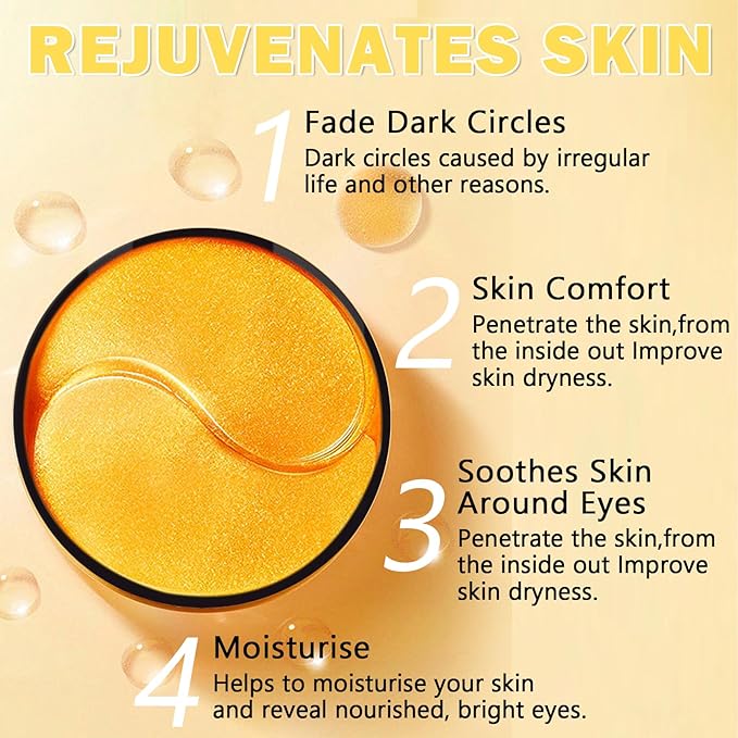 DAMUSI Gold Under Eye Patches for Puffy Eyes and Dark Circles,Moisturise 24k Gold Eye Mask for Dark Circles,Smooth Wrinkles Collagen Eye Patches,Reduce Eye Lines Eye Care（30 Pairs）