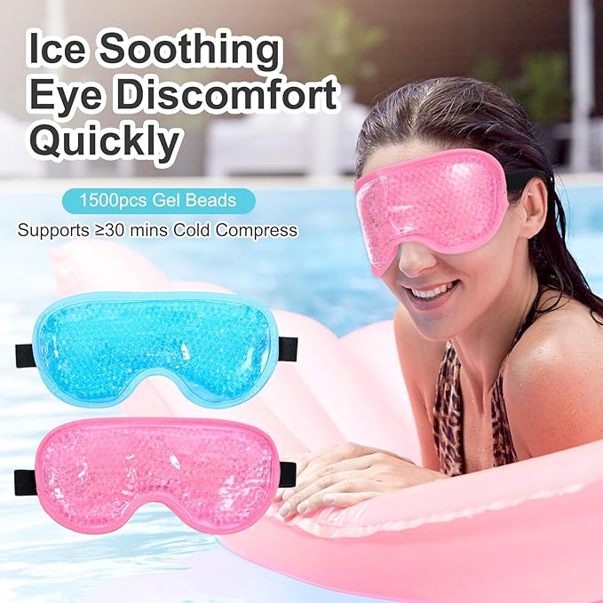 2 Pcs Gel Eye Mask Cooling Ice Eye Puffy Masks Reusable Hot Cold Compress Eyes Mask for Men Women Dry Itchy Eyes Bags Puffiness Dark Circles Headaches Sleeping Stress Relief Convenient Storage
