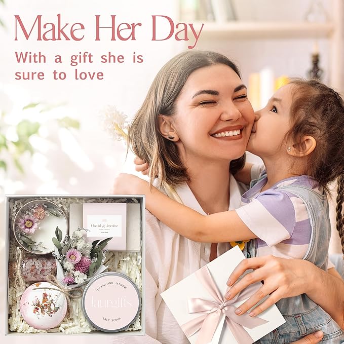 Orchid & Jasmine Spa Gift Baskets for Women – Luxury Birthday Bath Gifts for Mom, Wife, Sister, Friend - Self-Care and Relaxation Mother’s Day Gifts - Gift Baskets for Her for All Occasions
