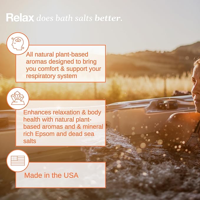 Relax Spa & Bath, Epsom & Dead Sea Salts, Aromatherapy Bath Salts for Hot Tub, Bath, or Spa, Infused with Magnesium, 32 oz Each, 7 Pack RX Therapy