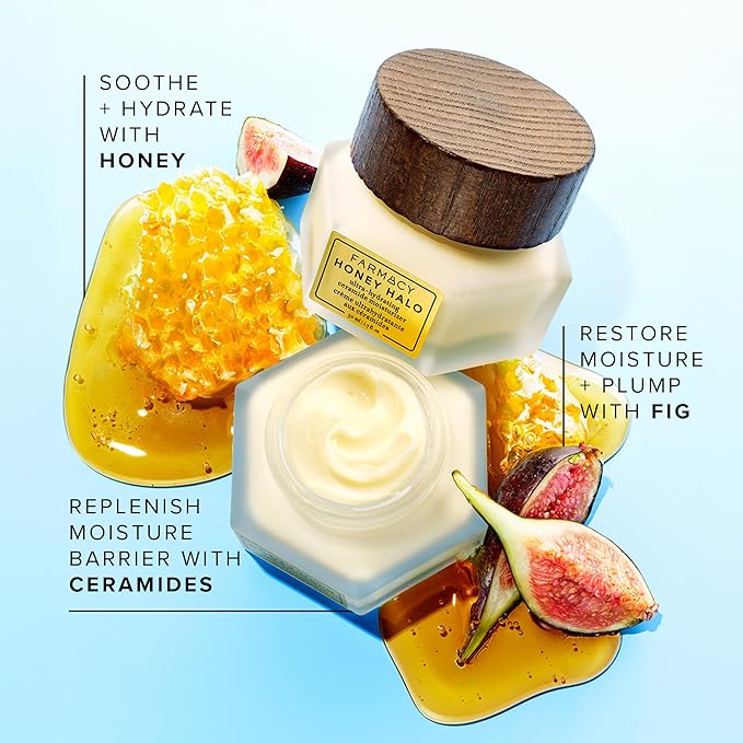 Farmacy Ceramide Face Moisturizer - Honey Halo Hydrating Facial Moisturizer for Dry Skin - Plumps, Soothes + Restores Skin with Potent Ceramides + Buckwheat Honey for a Dewy, Healthy Glow (25ml)