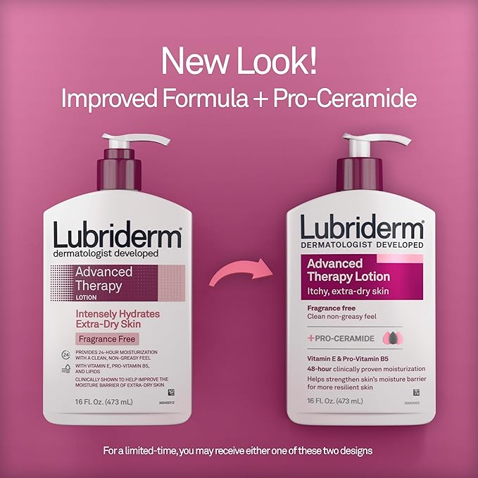Lubriderm Advanced Therapy Fragrance Free Moisturizing Hand & Body Lotion + Pro-Ceramide with Vitamins E & Pro-Vitamin B5, Intense Hydration for Extra Dry Skin, 16 fl. oz, 2 Pack