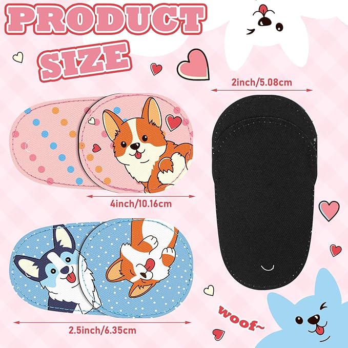 Newcotte 12 Pcs Eye Patch for Kids Toddler Reusable Adjustable Girls Boys Eyepatch for Glasses Left or Right Eye Patch, Assorted Patterns (Corgi Dog)