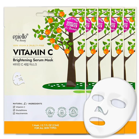 Epielle Vitamin C Serum Sheet Masks (5pk) | Korean Skincare | Facial Sheet Mask | Kbeauty, Mother's Day Gifts