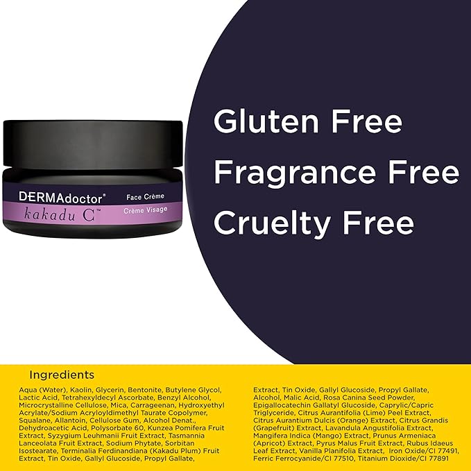 DERMAdoctor Kakadu C Dermatologist Formulated Vitamin C Face Creme, Moisturizing Cream for Dry Dull Skin - 1 oz