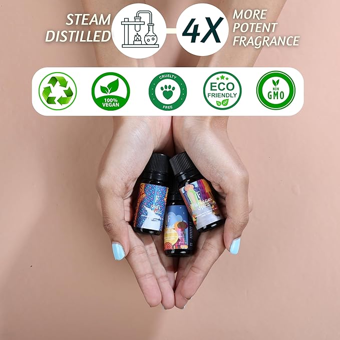 Folkulture Essential Oils for Diffuser Oil | Essential Oils Set of 3 Fragrance Oil Diffuser Oils | Diffuser Oils Scents for Home | Fragrance Oil for Diffuser or Gifts for Moms - Oud Rose & Oud Tabac