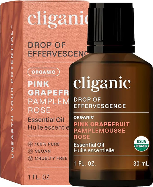 Cliganic Organic Pink Grapefruit Essential Oil, 100% Pure Natural for Aromatherapy | Non-GMO Verified (Packaging May Vary)