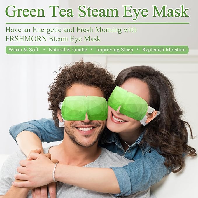 32 Packs Steam Eye Mask, Heated Eye Mask for Sleeping, Warm Compress for Eyes, Self Heating Disposal Eye Mask Comfortable Sleep Mask for Home, Office, Spa, Travel Essentials (Green Tea)