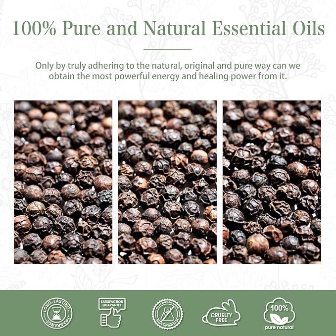 Black Pepper Essential Oil, 1.01Fl.Oz (30ML) PHATOIL Pure Essential Oil Singles for Aromatherapy Diffusers, Humidifiers, Great for DIY Candle and Soap Making, Gift for Friend