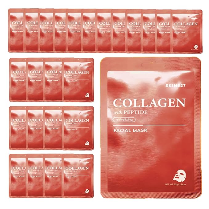 SKIN627 Bulk 24PK Face Masks Skincare, Facial Mask, Sheet Masks Korean (24PK Collagen with Peptide)