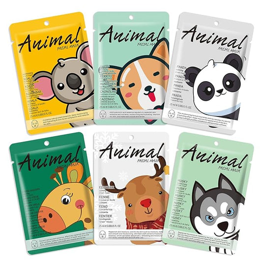 Boobeen 6 Animal Hydrating Face Mask Set, Sheet Face Mask Skincare to Moisturizing Skin, Holiday Present Pack Facial Mask Skincare, Face Skin Treatment Mask for All Skin Types