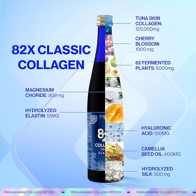 82X Classic Collagen - Marine Fish Tuna Collagen Peptides Liquid Drink for Skin Hair Nails from Japan with 82 Fermented Plants, Vitamins, Minerals & Supplements