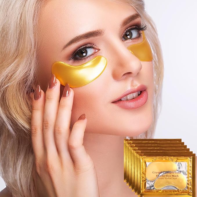 Jeffbaubl 50 Pairs 24K Gold Eye Mask,Under Eye Patches for Dark Circles and Puffiness,Eye Patches Gel Crystal Collagen Eye Mask,Anti Aging Eye Pads Used for Eye Bags Women and Men