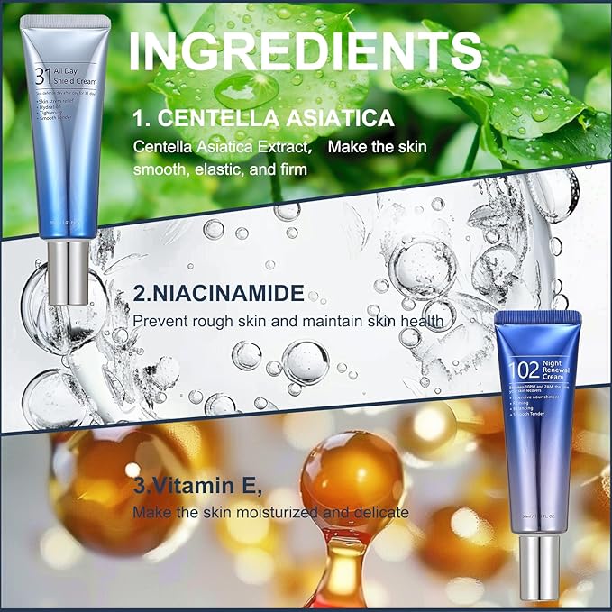 2 Pack All-day & Night Skin Care Cream-31 All Days Shield Cream & 102 Night Renewal Cream-Day Protect Facial Skin From Sun And Stress And Night Friming Balancing Your Skin