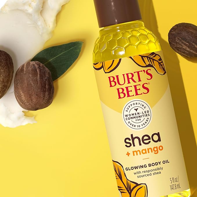Burt's Bees Shea + Tropical Fruit Luminous Body Oil, Mothers Day Gifts, Non-Greasy, Antioxidant Rich for Glowing Skin, Non-Irritating, Natural Origin Skin Care, 8 oz.