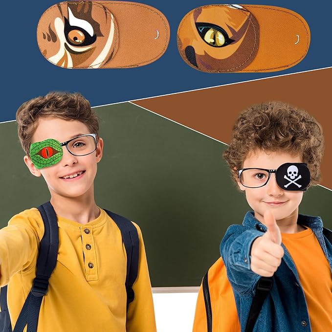 Newcotte 12 Pcs Eye Patch for Kids Toddler Reusable Adjustable Girls Boys Eyepatch for Glasses Left or Right Eye Patch, Assorted Patterns(Spooky)