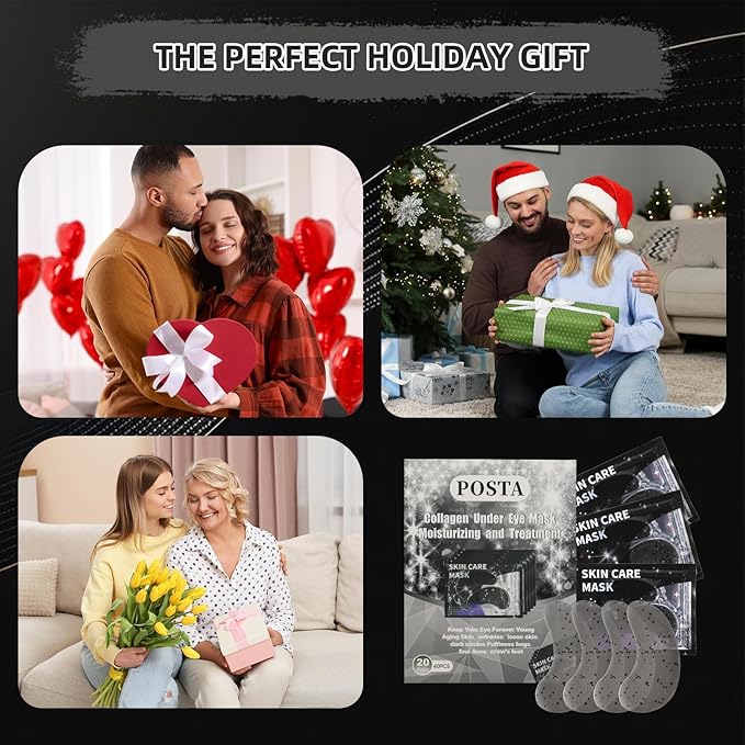 POSTA 20Pairs 40Pcs Collagen Eye Mask, Glitter Under Eye Patches for Dark Circles and Puffiness, Hydrating Eye Skincare Reduce Wrinkles and Fine Lines, Eye Gels Pads for Women and Men