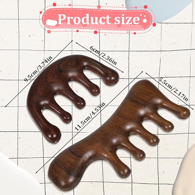 simarro 2 Pieces Wooden Scalp Massager, Natural Sandalwood Wide-Tooth Scalp Massage Comb, Promote Hair Growth, Activate Head Meridians, Luxury Hair Care Wooden Comb, Suitable for Men and Women