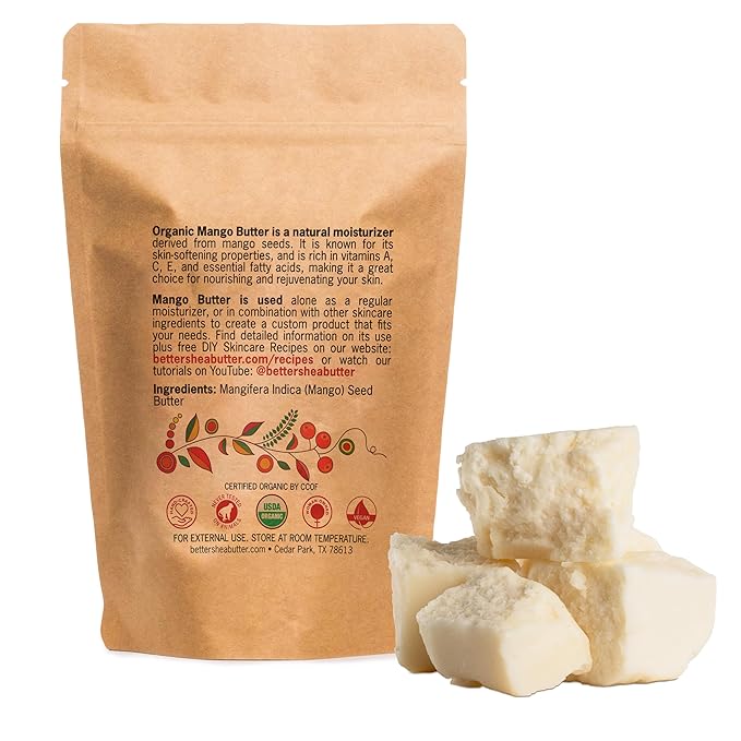 Organic Mango Butter - Raw Organic Unrefined Mango Seed Butter for Skin Care, Body Butter & Hair - Pure Mango Butter Cold Pressed for Soap Making, Mango Lotion | Natural Skin Moisturizer 8 oz