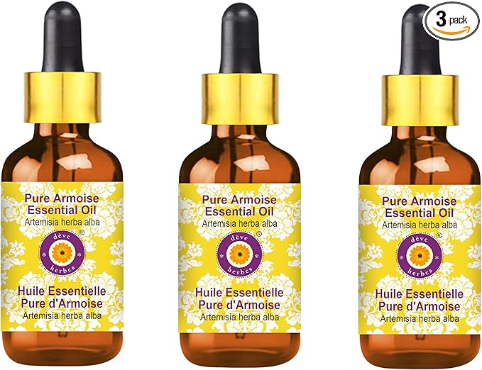 Deve Herbes Pure Armoise Essential Oil (Artemisia herba alba) with Glass Dropper Steam Distilled (Pack of Three) 100ml X 3 (10 oz)