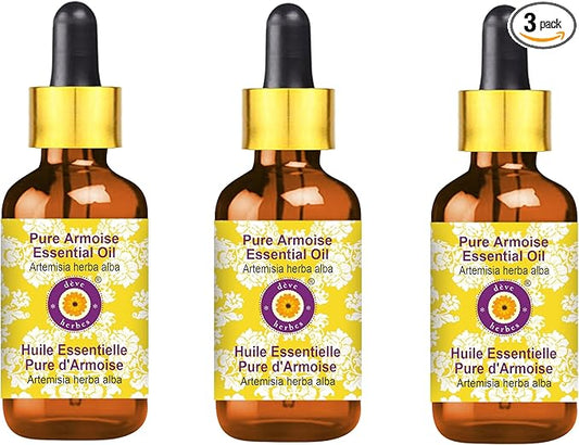 Deve Herbes Pure Armoise Essential Oil (Artemisia herba alba) with Glass Dropper Steam Distilled (Pack of Three) 100ml X 3 (10 oz)