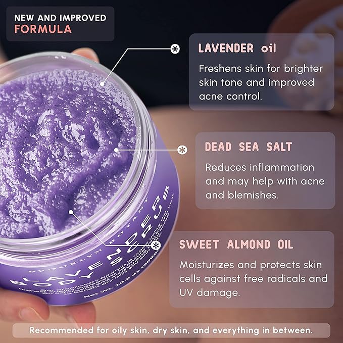 Brooklyn Botany Dead Sea Salt and Lavender Body Scrub - Moisturizing and Exfoliating Body, Face, Hand, Foot Scrub - Fights Fine Lines, Wrinkles - Great Gifts for Women & Men - 10.5 oz