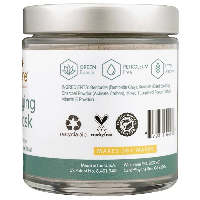 Waxelene Detoxifying Mud Mask Dry Blend - Deep Pore Cleanse Ritual Eczema Acne Oily Sensitive Skin Activated Charcoal Bentonite Dead Sea Clay