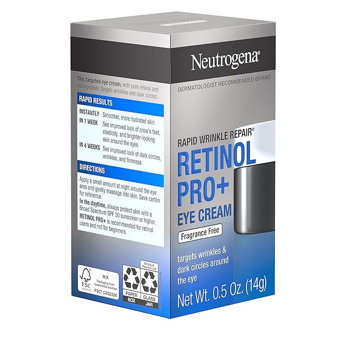 Neutrogena Rapid Wrinkle Repair Retinol Pro+ Anti-Wrinkle Eye Cream, Targeted Eye Cream for Wrinkles & Dark Circles, Formulated without Fragrance, Dyes, Phthalates, and Parabens, 0.5 oz