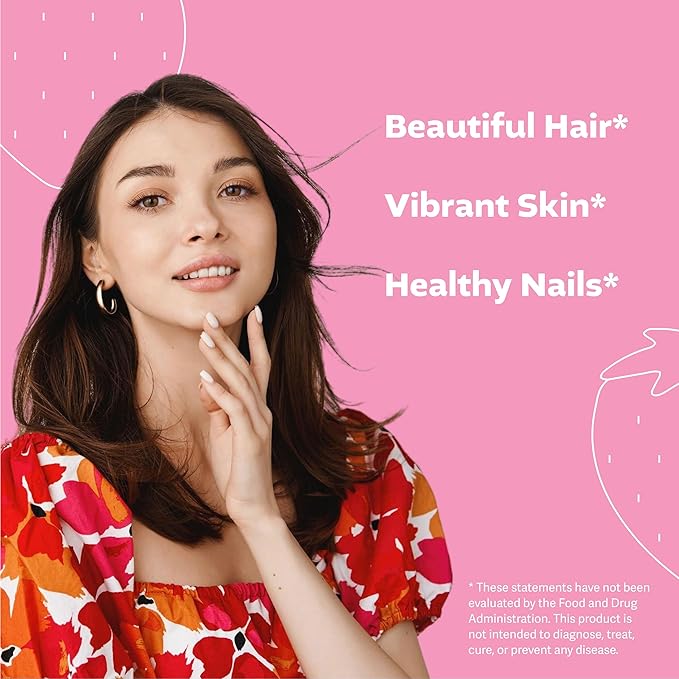 HSN Gummies - Hair Skin and Nails Gummies - Sugar Free Biotin Gummies 5000mcg with Full Vitamin Complex for Hair Growth, Healthy Skin, Nail Strength - 60 Ct Strawberry & Cherry Flavor