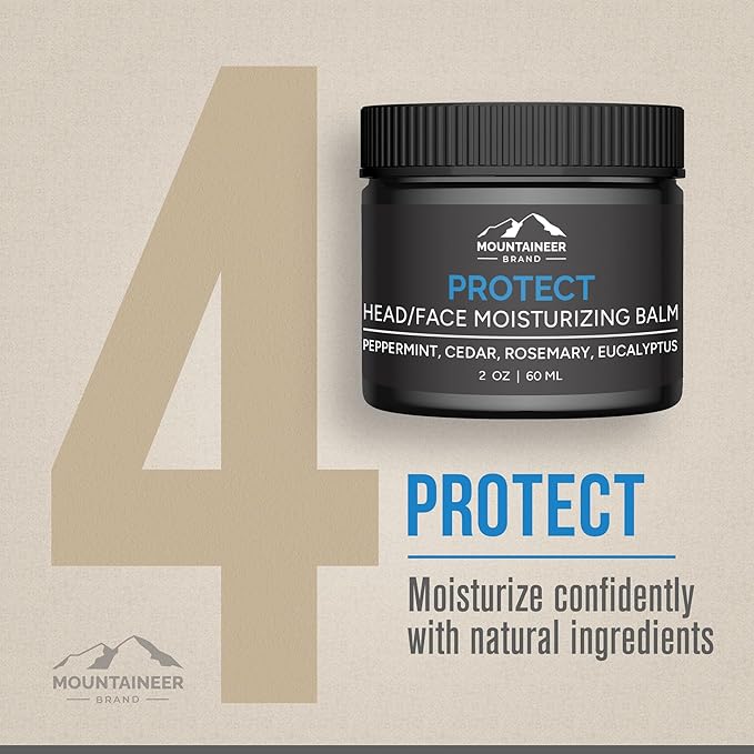 Mountaineer Brand Ultimate Bald Head Care Gifts Bundle For Men | All Natural 5 Step Skin Care for Healthy Scalp & Face | Exfoliate Scrub | Cleanse Wash | Shine Away | Moisturizing Balm | Detox