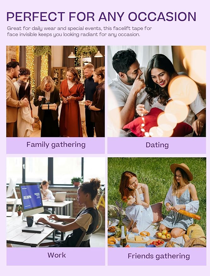 ACADA Neck Tape Lifting Invisible Face Lift Tape for Lifting Sagging Skin Breathable, Strong Adhesive, 80pcs Face Tapes with 8Light Bands