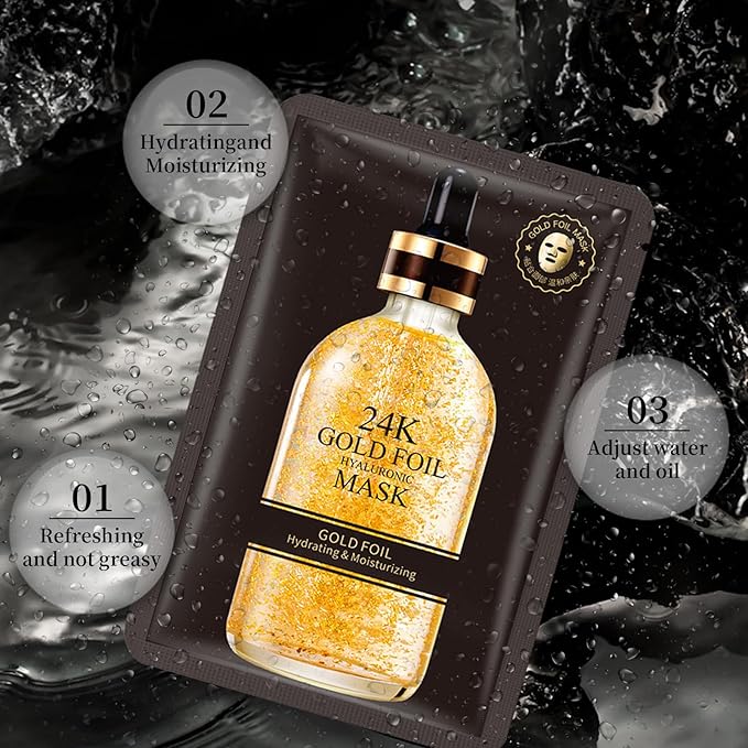 Face Masks Skincare Sheet Hydrating Face Mask 24k Gold Moisturizing Face Mask Sheet Masks Facial Anti-aging Skincare Sheet Hydration Face Mask Pack Facial Mask Sheet for Wrinkle Fine Lines Pack of 10