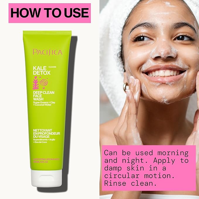 Pacifica Kale Detox Face Wash for Oily & Acne-Prone Skin, Deep Cleansing Facial Cleanser & Makeup Remover with Super Greens Kale, Seaweed & Clay, 5 fl oz –Clean Beauty, Vegan & Cruelty-Free