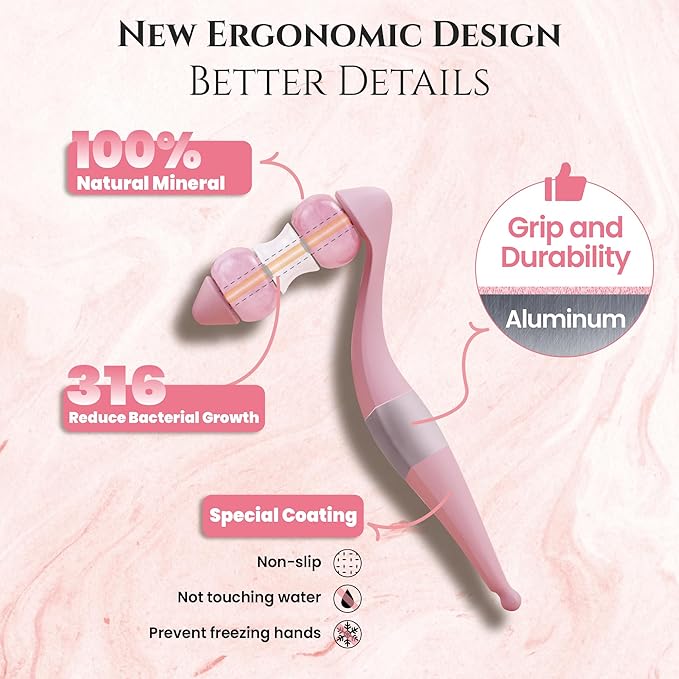 Rena Chris Facial Roller and Gua Sha Set - Jade Gua Sha Facial Tools & Face Roller with Aluminum Alloy Handle and 316 Stainless Steel Shaft for Puffiness Reducing,Skin Care Gift for Women