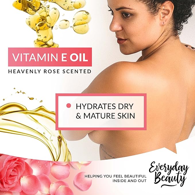 Organic Vitamin E Oil - Heavenly Rose Scented USDA Certified 100% All Natural Plant Based 2oz - Lightweight & Great for Scars After Surgery - For Face, Skin and Nails - Reduce Wrinkles, Anti Aging