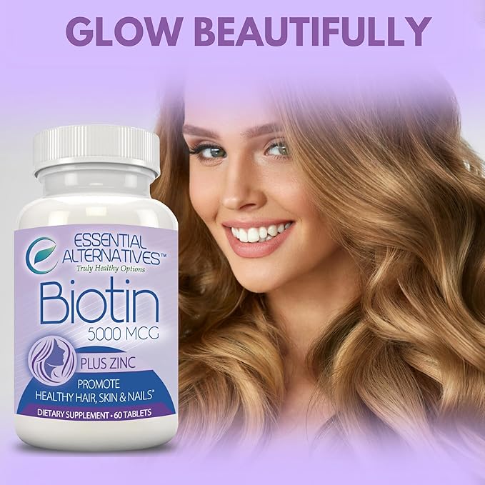 Biotin 5000mcg + Zinc 60 Tablets, Hair, Skin, and Nail Support