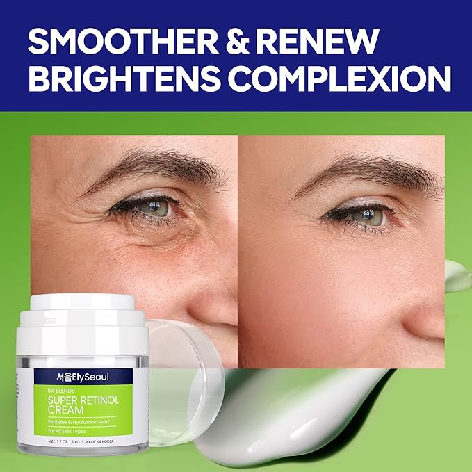 Retinol Cream for Face Korean Skincare: Anti-Aging Collagen Peptides & Hyaluronic Acid Face Cream for Women, 1.7 oz.