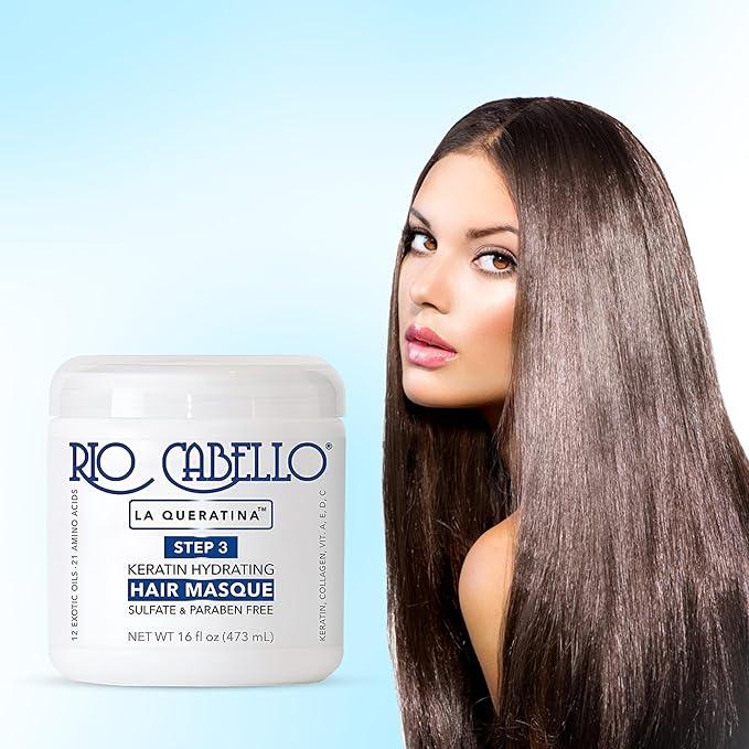 Rio Cabello Keratin Hydrating Hair Mask with 12 Exotic Oils and Natural Ingredients for Dry or Damaged Hair 16 oz