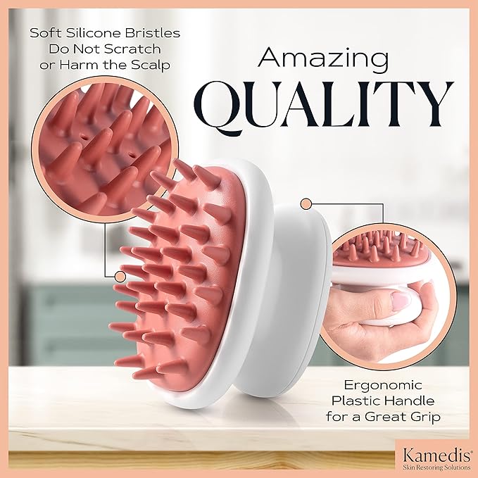 KAMEDIS Scalp Care Set: Clinically Proven Anti Dandruff Shampoo 16.9 Fl.Oz. & Scalp Massager Hair Brush. Gentle Scalp Scrubber Exfoliator and Dandruff Treatment, Suitable for Men & Women