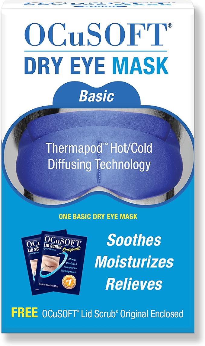 OCuSOFT Lid Scrub Allergy & Dry Eye Mask Bundle - Soothes Red, Irritated Eyelids - Pre-Moistened Eyelid Cleanser Pads & Reusable Moist-Heat Eye Compress Kit - 30 Pads + 1 Thermapod Mask